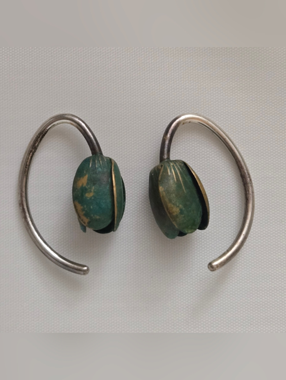 Disco Medusa Verdigris Green Patina Brass Tulip and Sterling Silver 12g Earrings